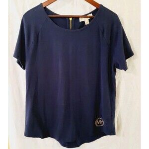 Michael Kors Womens XL Shortsleeeve 1/4 Zipper Back Blue Shirt